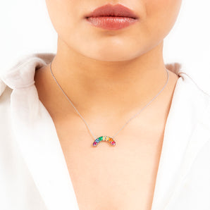 Rainbow CZ "Hope" Baguette Crystal Necklace